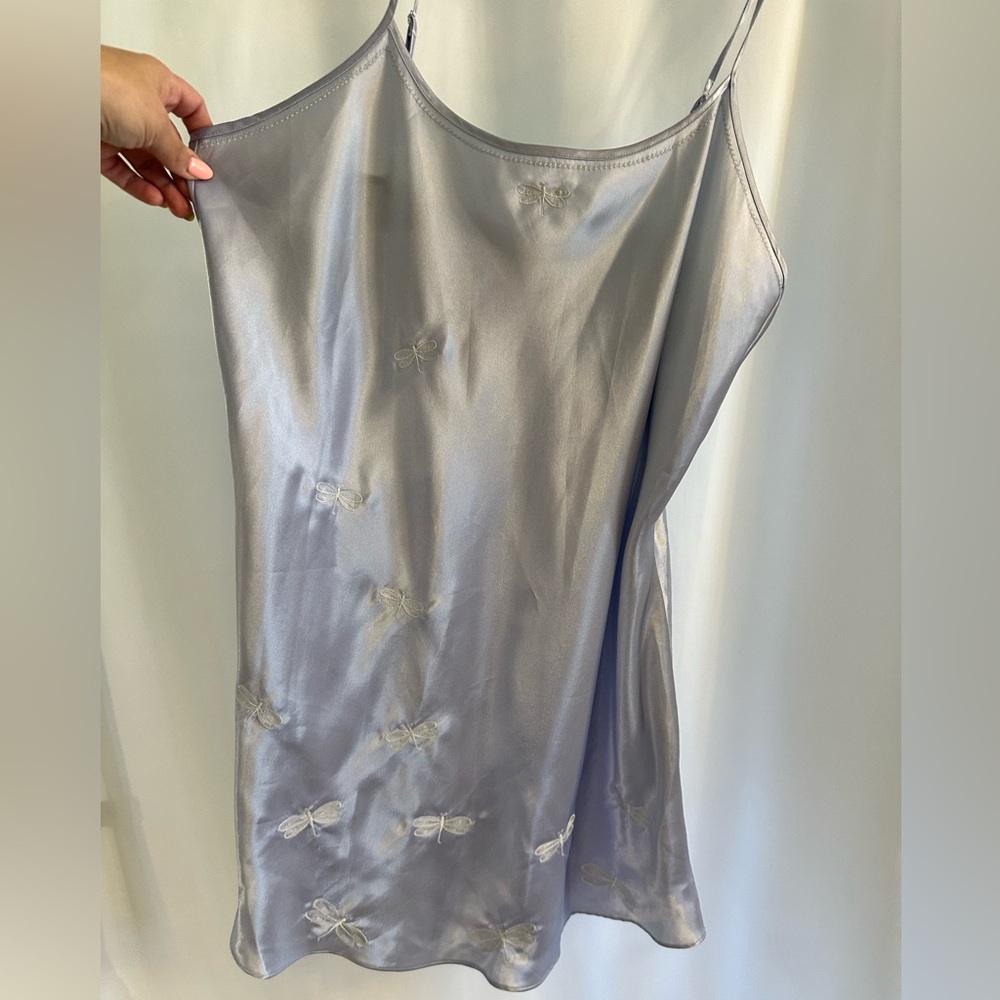 Y2K sexy  periwinkle mini slip dress with embroidered dragonflies size Large